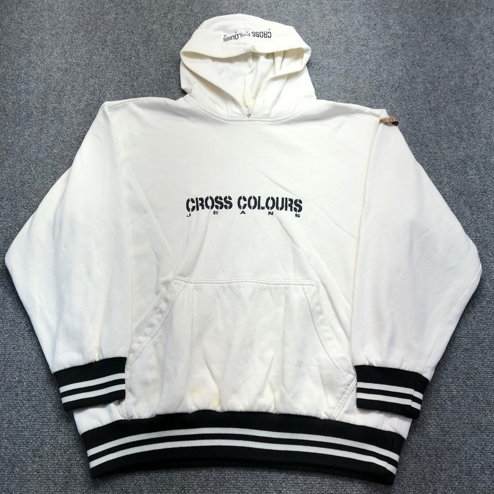 Vintage Cross Colours Jeans Hoodie Mens Size 2 White Black Striped 90s USA